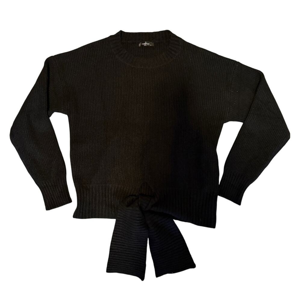 Tie Front Knit Sweater in Black, Women's Size L